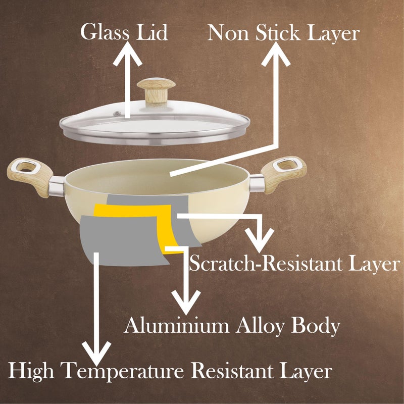 COOKWELL Non Stick Kadai 2.5L Stir-Fry Pan (German Microcrystal Technology) (Granite) - Image 3