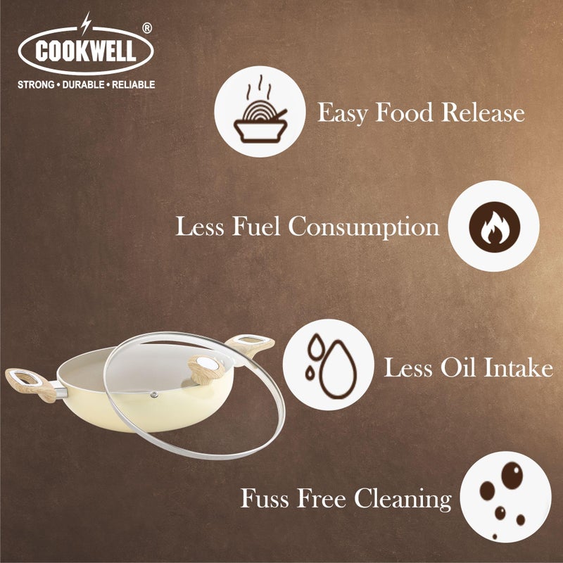 COOKWELL Non Stick Kadai 2.5L Stir-Fry Pan (German Microcrystal Technology) (Granite) - Image 2