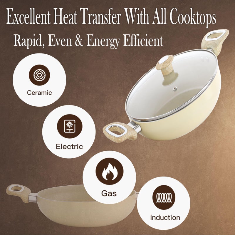 COOKWELL Non Stick Kadai 2.5L Stir-Fry Pan (German Microcrystal Technology) (Granite) - Image 5