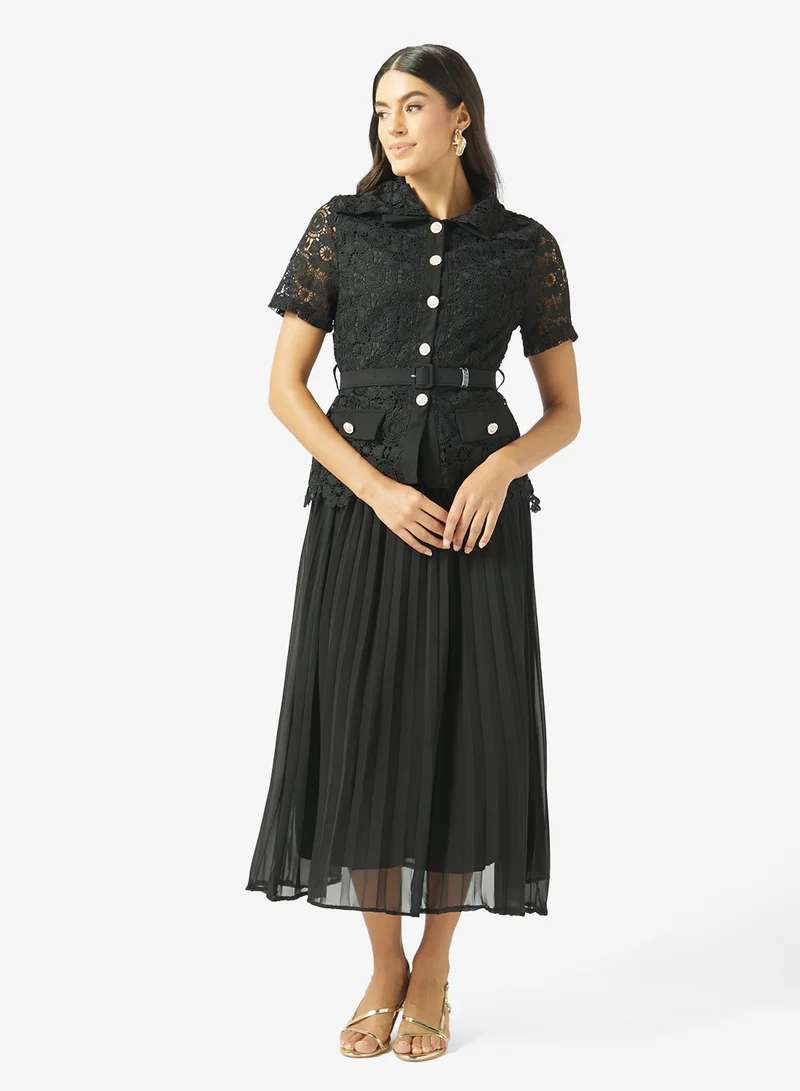 Lace Blouse With Pleated Skirt