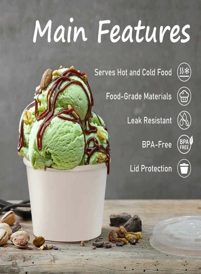 ESSENTIAL Paper Ice Cream Cups with Lids, 50pcs 8oz Disposable Dessert Bowls with Lids for Hot or Cold Food, Paper Snack Containers for Sundae, Frozen Yogurt, Soup (White) - Image 3