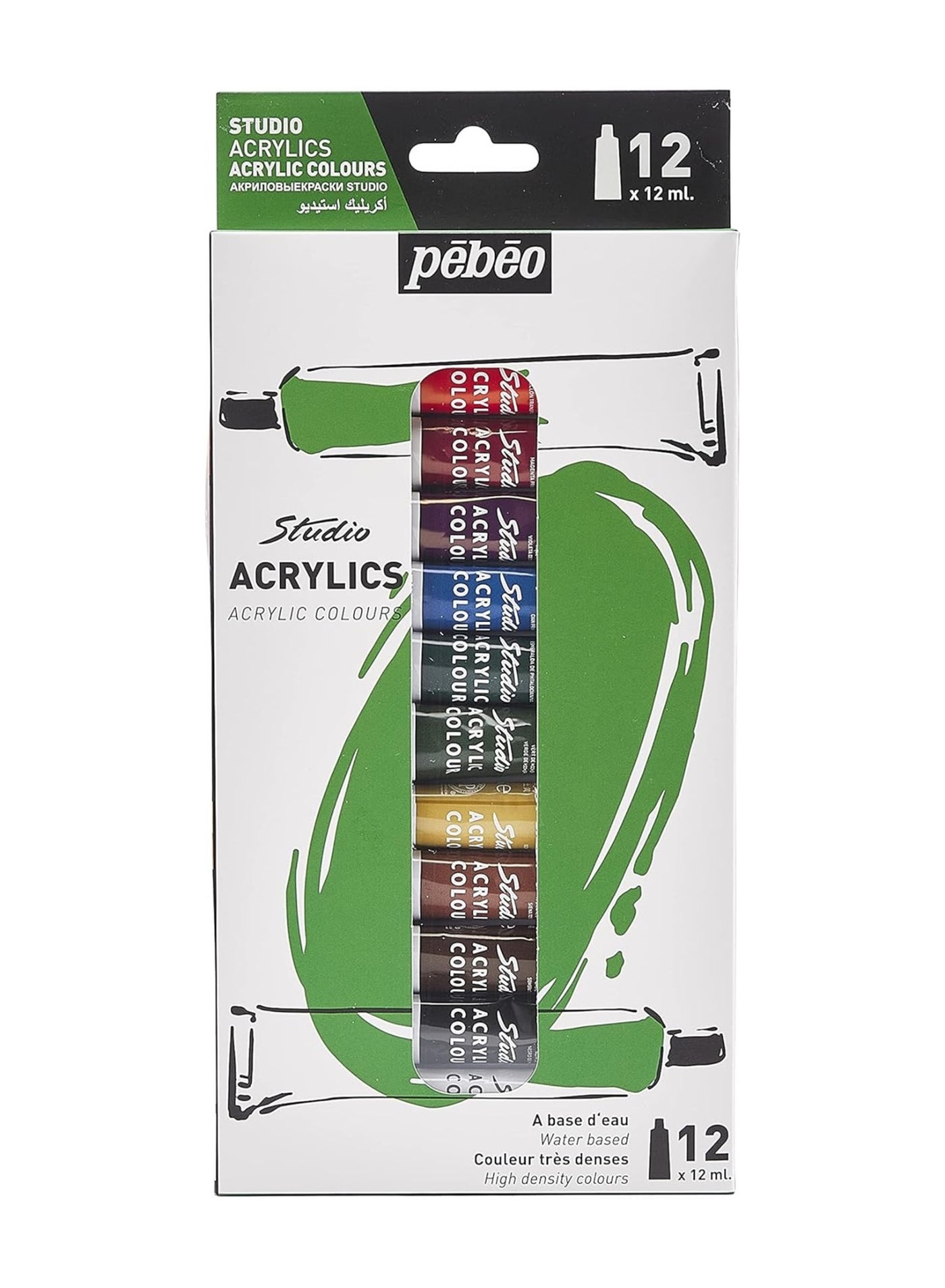 Pebeo 12-Piece Acrylic Colour Paint Tubes 12ml Content For Professional Artists and Hobby Painters Multicolour