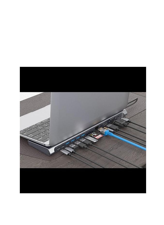 onten ONTEN 14 in 1 USB C Docking Station,USB C Network Hub with HDMI VGA PD(3.0), 4*USB, 2*USB C, 10/100M Gigabit, Laptop Stand for MacBook iPad Surface pro and More Windows Laptop  - Image 3