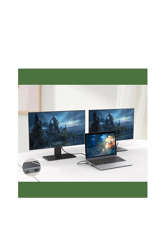 onten ONTEN 14 in 1 USB C Docking Station,USB C Network Hub with HDMI VGA PD(3.0), 4*USB, 2*USB C, 10/100M Gigabit, Laptop Stand for MacBook iPad Surface pro and More Windows Laptop  - Image 5