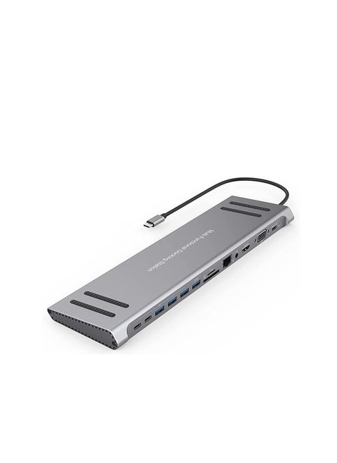 ONTEN 14 in 1 USB C Docking Station,USB C Network Hub with HDMI VGA PD(3.0), 4*USB, 2*USB C, 10/100M Gigabit, Laptop Stand for MacBook iPad Surface pro and More Windows Laptop