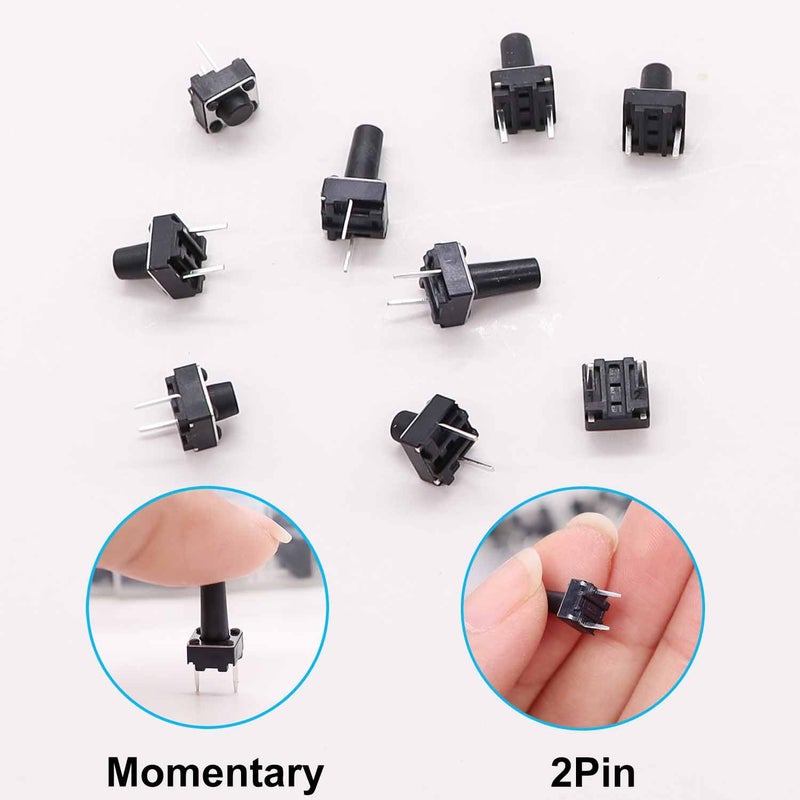 TWTADE 90PCS 2 Pin Tactile Switch Micro Momentary Tact Push Button Switch Assortment Kit 6 x 6 x 4.3/5/6/7/8/9/10/11/12mm(Each Values 10pcs) QC-9V-2P - Image 3