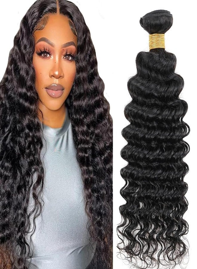 Misoun Human Hair Bundles Brazilian Deep Wave One Bundle 20nch 12A 100% Unprocessed Virgin Human Hair Deep Wave Quick Weaves Raw Bundles Deals Natural Black - Image 1