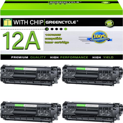 greencycle 12A Toner Cartridge Replacement Compatible for HP 12A Q2612A (Black) Laserjet 1020 1010 1012 1018 1022 1022N 3015 3030 3052 3055 M1005 M1319F Printer (Black, 4-Pack) - Image 1