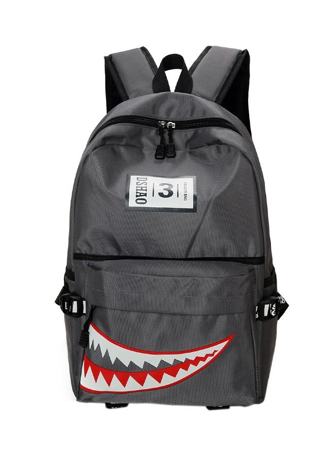 Shark Pattern Sporty Preppy Large Capacity Backpack Grey