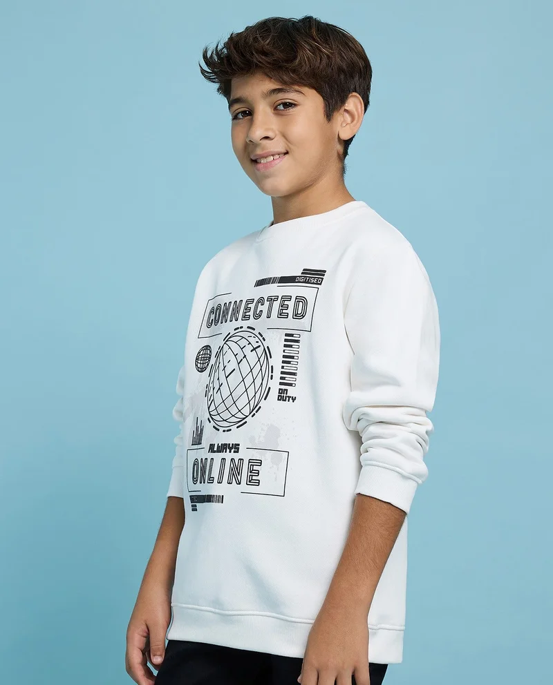 أر أند بي Printed Sweatshirt with Crew Neck and Long Sleeves