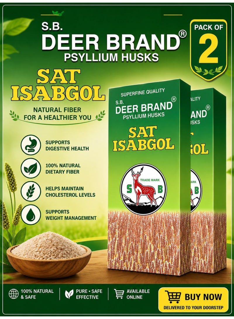 Deer Brand Sat Isabgol | Pure Psyllium Husk 100g X 2 - Image 1