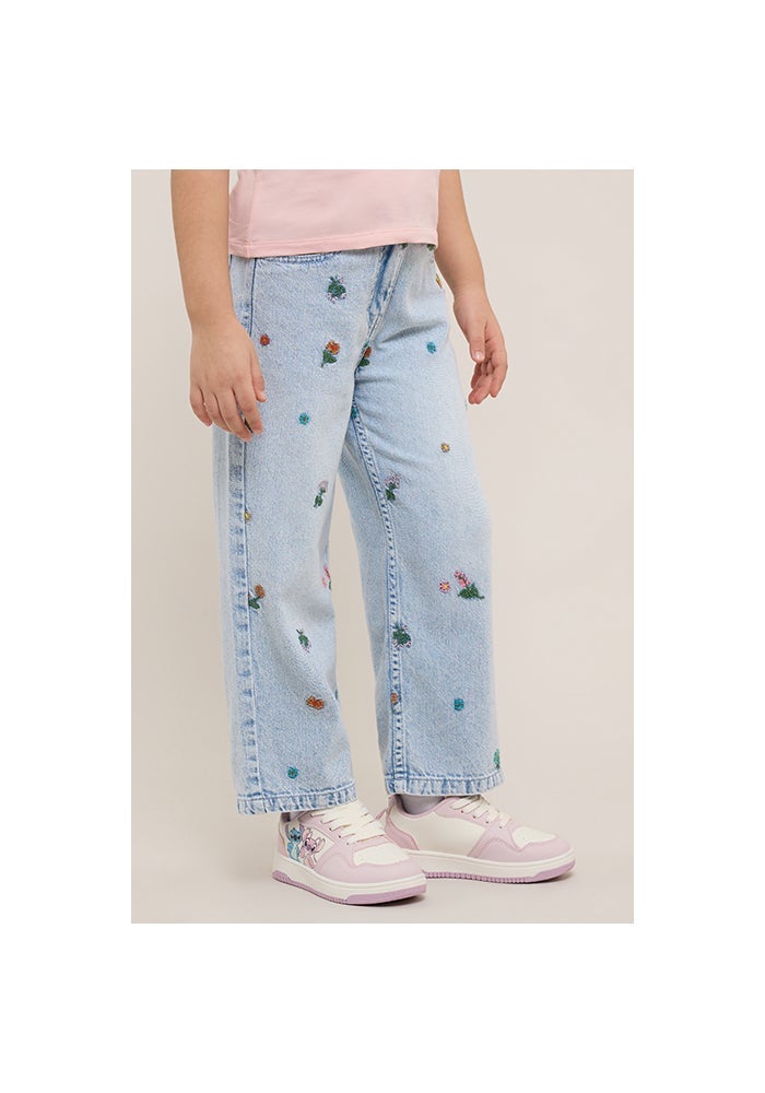 R&B Embroidered Wide Leg Jeans with Button Closure - Image 2