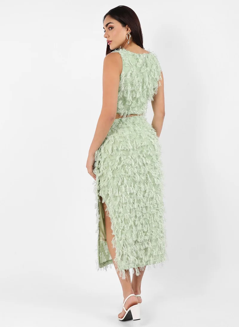 Pinacolada  Women's Sage Green Tassel Co-Ord Set For Casual Wear | Round Neck | Sleeveless | Zipper Closure | Co-Ords Designed With Comfort Fit For Woman & Girls for Women | Best Price UAE
