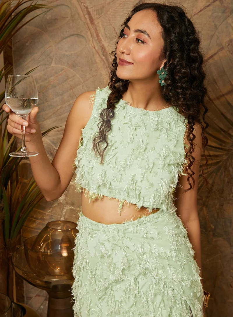 PINACOLADA Women's Sage Green Tassel Co-Ord Set For Casual Wear | Round Neck | Sleeveless | Zipper Closure | Co-Ords Designed With Comfort Fit For Woman & Girls
