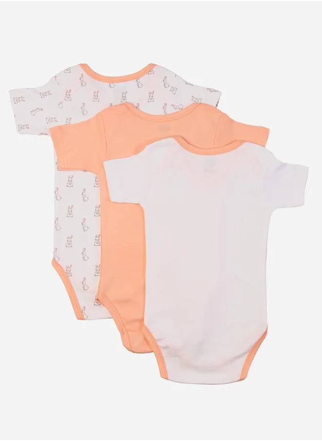 Babies Basic Pack of 3 - Round Neck Printed Romper by Styli