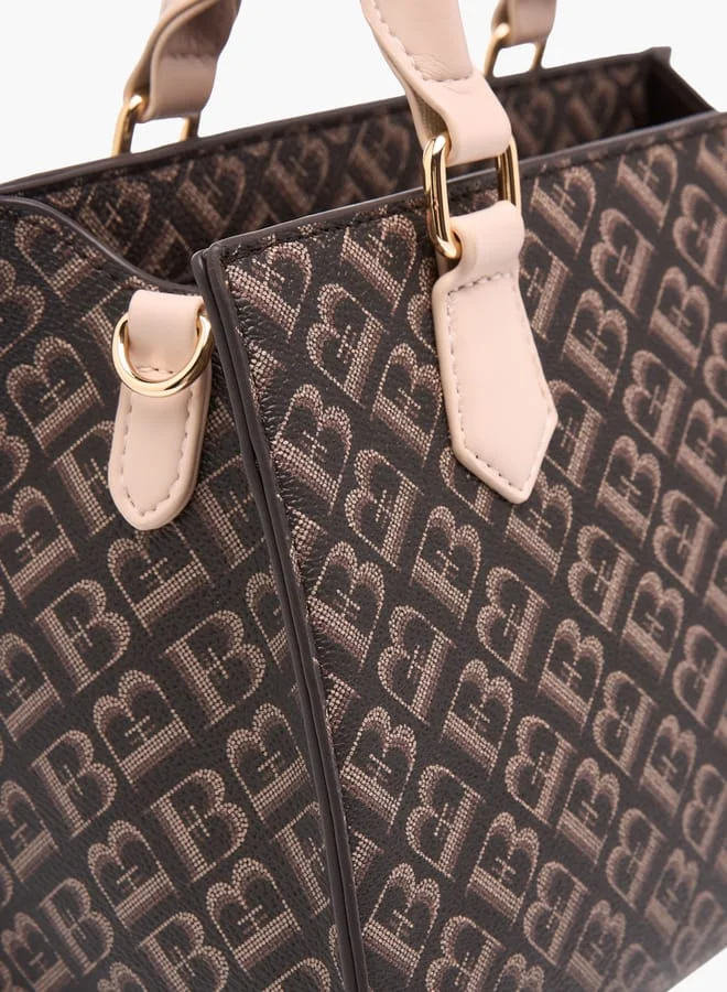 Flora Bella By Shoexpress Women Monogram Print Tote Bag with Detachable Strap and Zip Closure