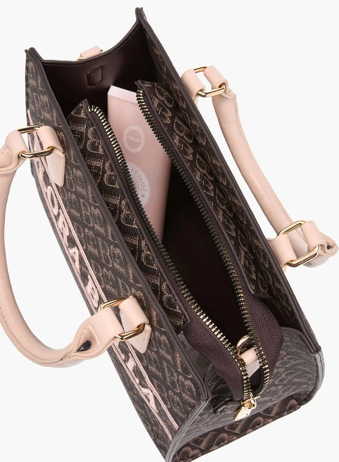 Flora Bella By Shoexpress Women Monogram Print Tote Bag with Detachable Strap and Zip Closure
