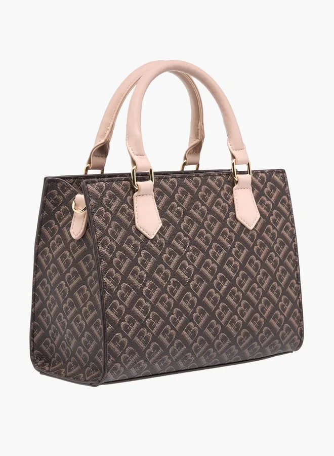 Flora Bella By Shoexpress Women Monogram Print Tote Bag with Detachable Strap and Zip Closure