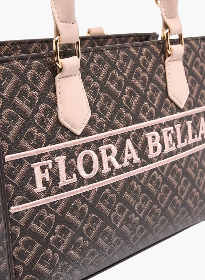 Flora Bella By Shoexpress Women Monogram Print Tote Bag with Detachable Strap and Zip Closure