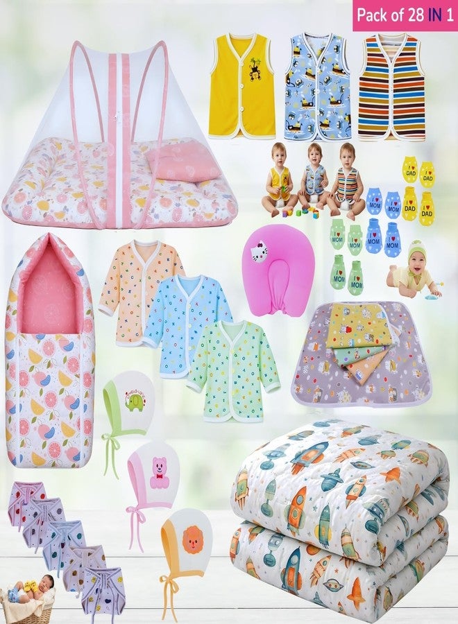 Toddylon Newborn Baby Essentials Kit 28 Items Combo Set | New Born Baby Kit 0–6 Months | Baby Products Maternity Delivery Bag Kit (Pink) - Image 2