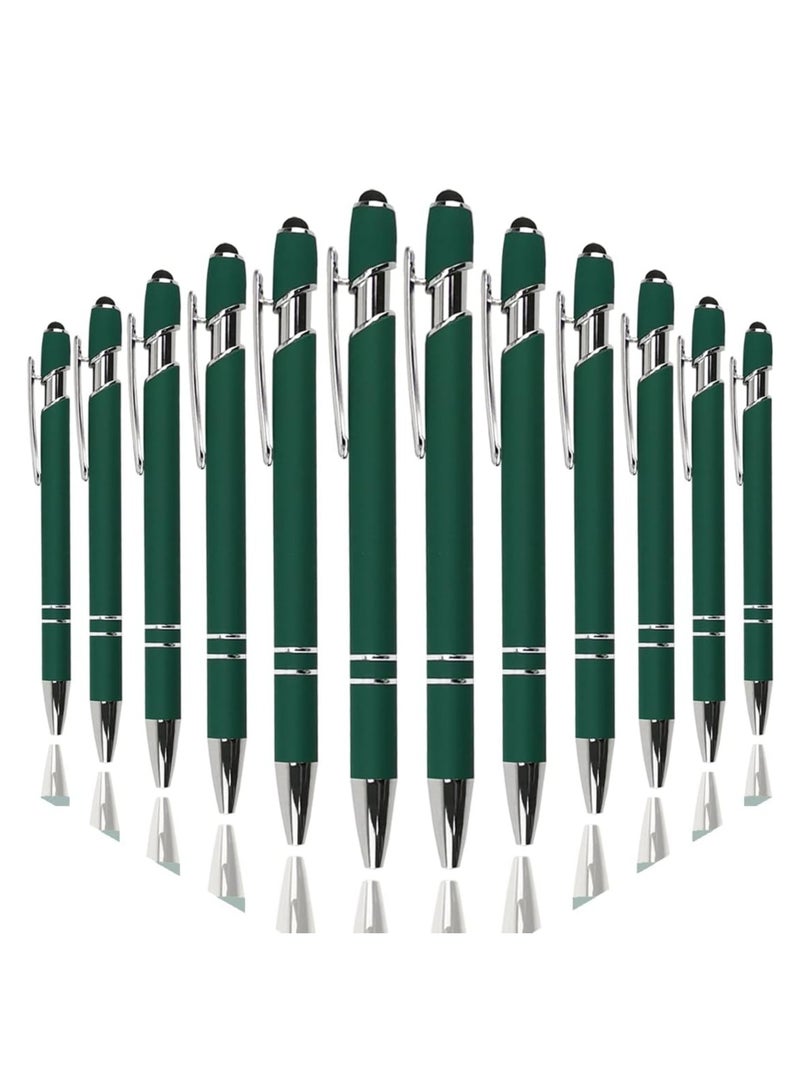 Ballpoint Pen with Stylus Tip, Soft Touch Click Metal Pen, 1.0mm Medium Point, Black Ink, 12 Count(Dark Green) - Image 1