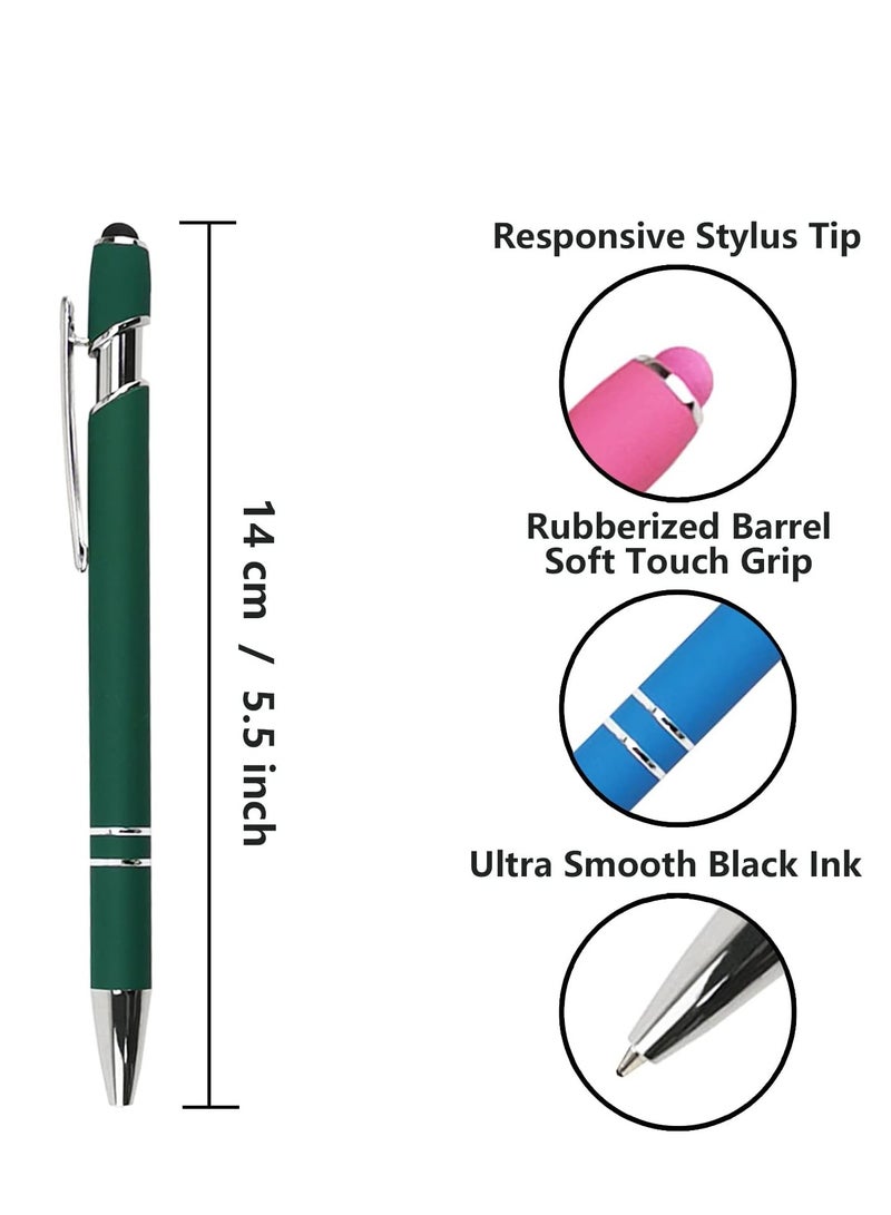 Ballpoint Pen with Stylus Tip, Soft Touch Click Metal Pen, 1.0mm Medium Point, Black Ink, 12 Count(Dark Green) - Image 2