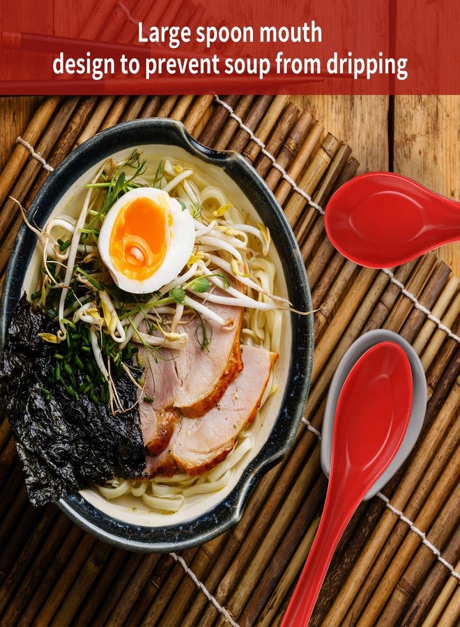 Axigundaone 50 Pcs 6.3 Inch Asian Soup Spoons Bulk, Chinese Japanese Soup Spoon with Hook, Long Handle Ramen Soup Spoons for Noodles, Stews, Wonton, Dumpling(Red and Black) - Image 3