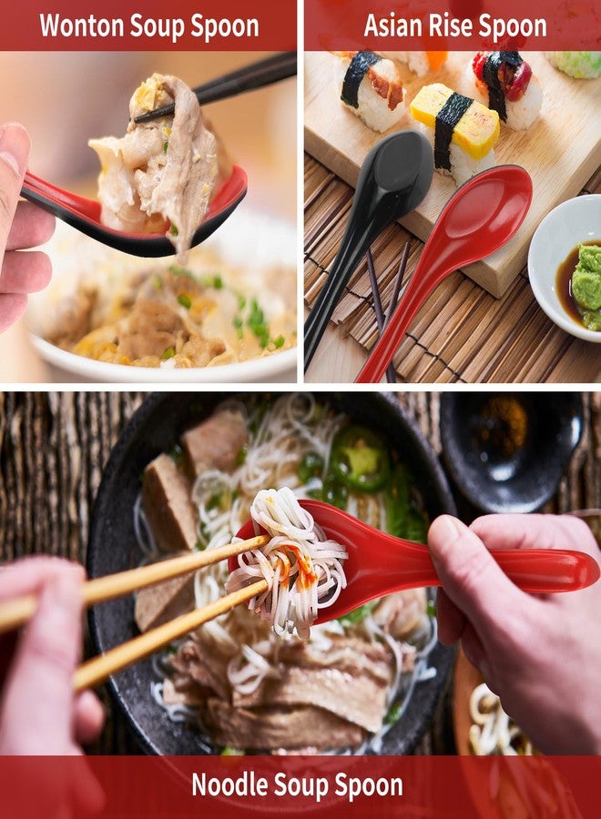 Axigundaone 50 Pcs 6.3 Inch Asian Soup Spoons Bulk, Chinese Japanese Soup Spoon with Hook, Long Handle Ramen Soup Spoons for Noodles, Stews, Wonton, Dumpling(Red and Black) - Image 5