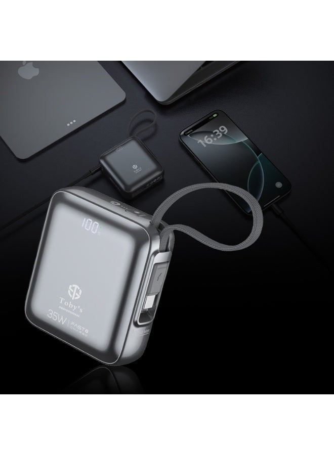 Toby’s Professional 35W 10000mAh Fast Charging Power Bank – Ultra-Compact 16cm Portable Battery Pack with Quick Charge, Flight Safe, CE Certified for Smartphones, Earbuds & Small Devices