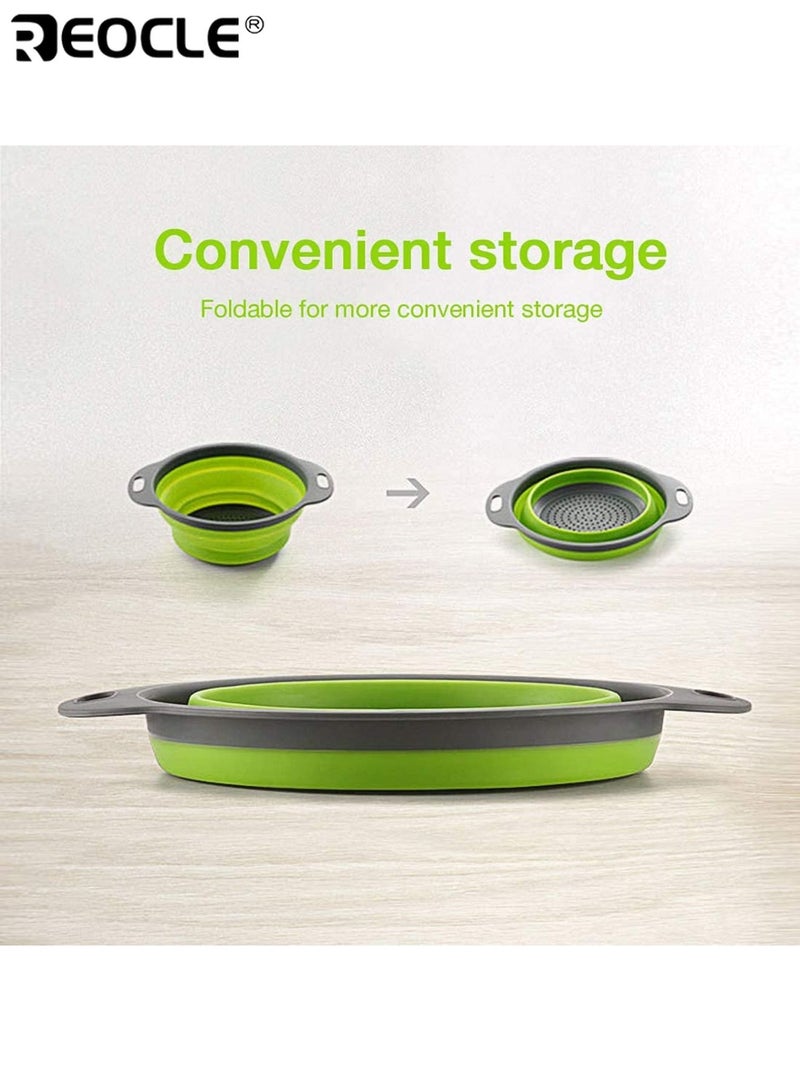 ريوكل 2 قطعة مصفاة سيليكون قابلة للطي مستديرة موفرة للمساحة سلة تصفية لتصفية المعكرونة والخضروات والفواكه مثالية لحوض المطبخ والاستخدام أثناء السفر - Image 2
