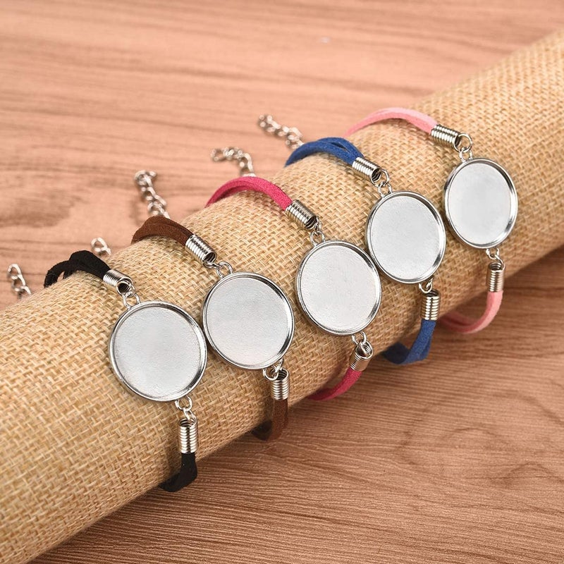 DROLE 40Pcs Bracelet Bezel Settings for Jewelry Making-20Pcs 20mm Silver Color Jewelry Bezel Base Round Cabochon Bezel Tray Blank Bangles Bracelets with 20mm Clear Glass Cabochons Mutil - Image 2