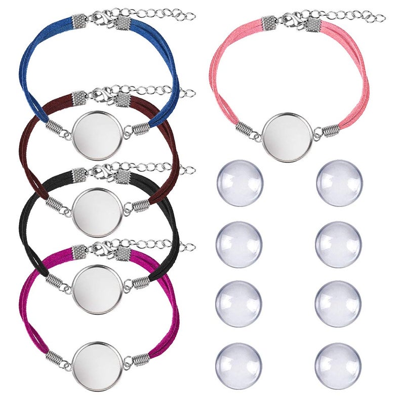 DROLE 40Pcs Bracelet Bezel Settings for Jewelry Making-20Pcs 20mm Silver Color Jewelry Bezel Base Round Cabochon Bezel Tray Blank Bangles Bracelets with 20mm Clear Glass Cabochons Mutil - Image 1