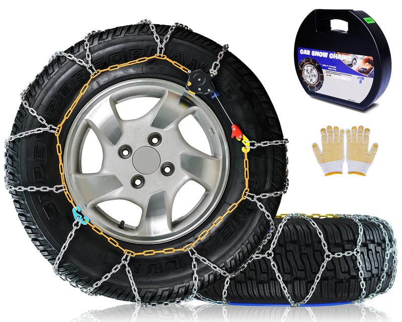 SnowChains Auto Fixing 1 Min Quick Fit Easy Installation TireChains Portable Reusable Universal Emergency Tire Traction Chain for Passenger Car Pickup Trucks and SUV Set of 2 HKN120
