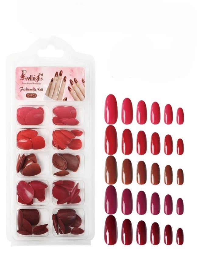 FEELHIGH 120 قطعة نصائح أظافر مضغوطة - تمديدات أظافر صناعية دائرية متوسطة في 5 ألوان، مجموعة أظافر مزيفة قابلة لإعادة الاستخدام للنساء والفتيات، 12 حجم، لمسة تشبه الصالون (ظل 01) - Image 1