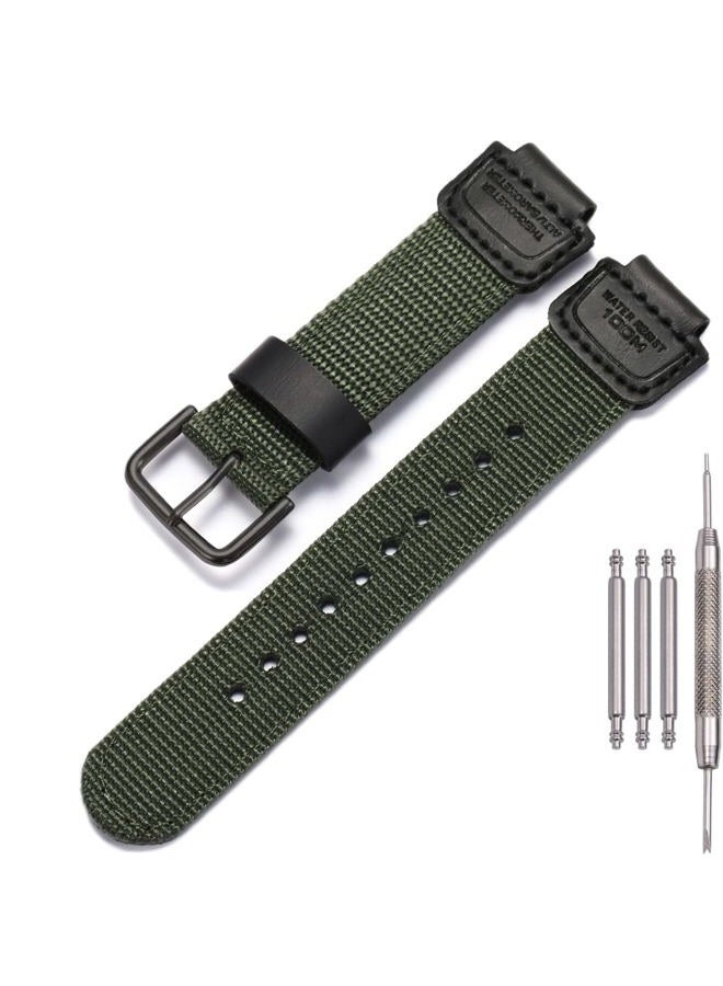 MCXGL 16mm g shock Replacement Strap Compatible with Casio GA100 110 120 700 2100 DW5600 6900 AWG-M100 GW9400 Nylon Leather Bracelet Watch Band Watch Accessories (ArmyGreen Black Button) - Image 1