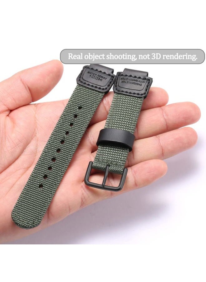 MCXGL 16mm g shock Replacement Strap Compatible with Casio GA100 110 120 700 2100 DW5600 6900 AWG-M100 GW9400 Nylon Leather Bracelet Watch Band Watch Accessories (ArmyGreen Black Button) - Image 5