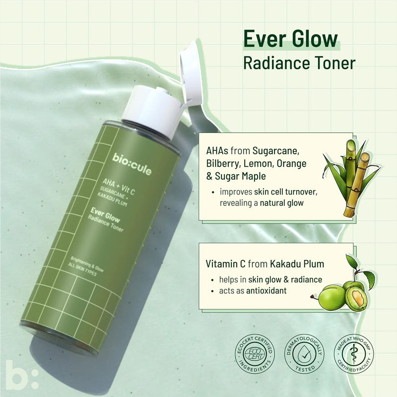 Biocule Biocule Ever Glow Radiance Toner Drop with Glycolic Acid AHA Vitamin C and Aloe Vera Toner for Glowing Skin from Sugarcane Kakadu Plum Brightening Glow All Skin Types 100ml  - Image 2