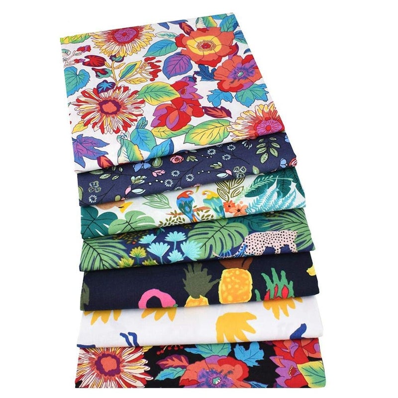 QiMicody Fat Quarters Fabric Bundles, 7Pcs 100% Cotton 19.69â€ x 15.75â€ (50cmx40cm) Precut Quilting Fabric Squares Sheets for DIY Patchwork Sewing Quilting Crafting, No Repeat Design (Flower Pattern) - Image 3