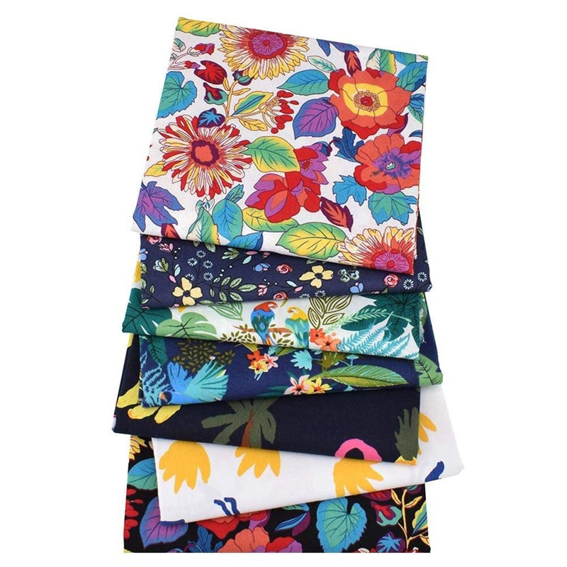 QiMicody Fat Quarters Fabric Bundles, 7Pcs 100% Cotton 19.69â€ x 15.75â€ (50cmx40cm) Precut Quilting Fabric Squares Sheets for DIY Patchwork Sewing Quilting Crafting, No Repeat Design (Flower Pattern) - Image 2
