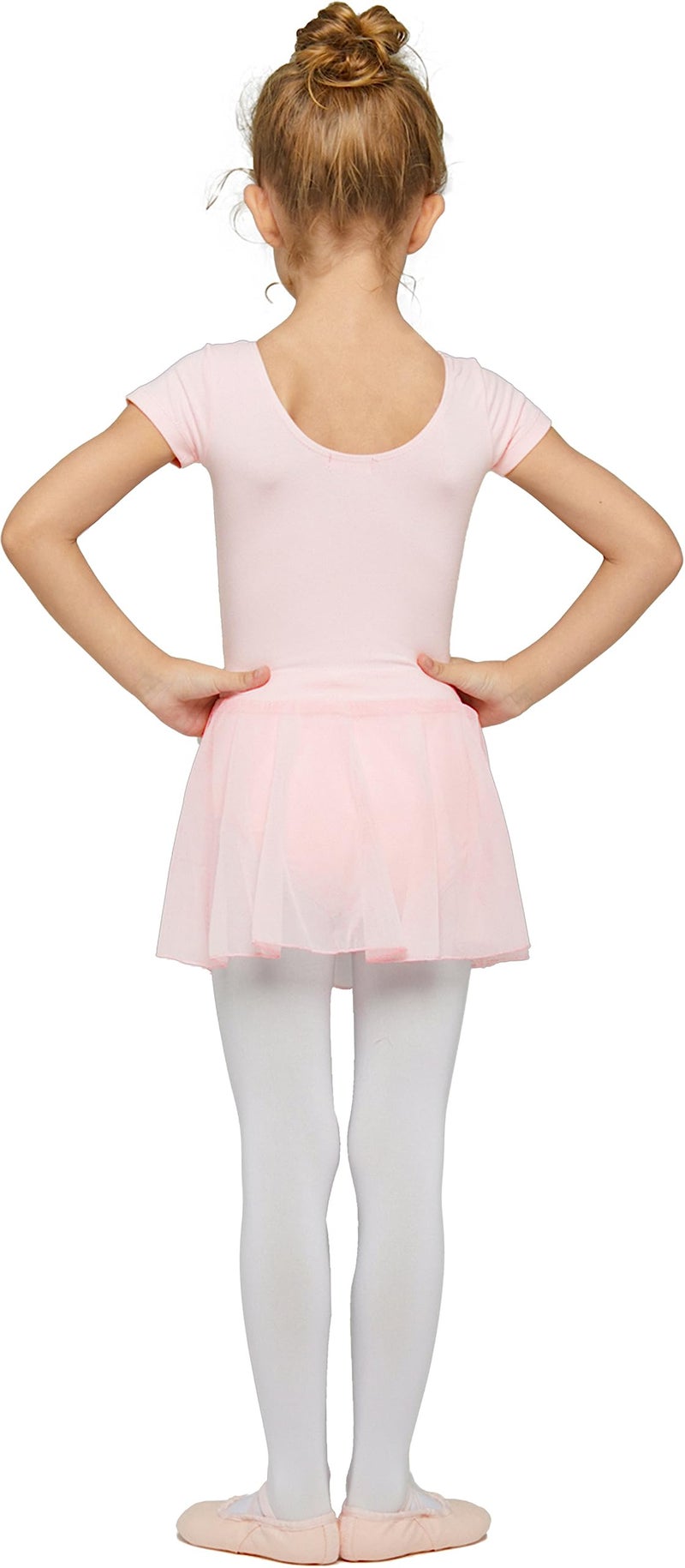 MdnMd Toddler Dance Ballet Leotards for Girls Classic Short Sleeve Tutu Skirt Tights (Ballet Pink, Age 2-4 / 2t,3t) - Image 5