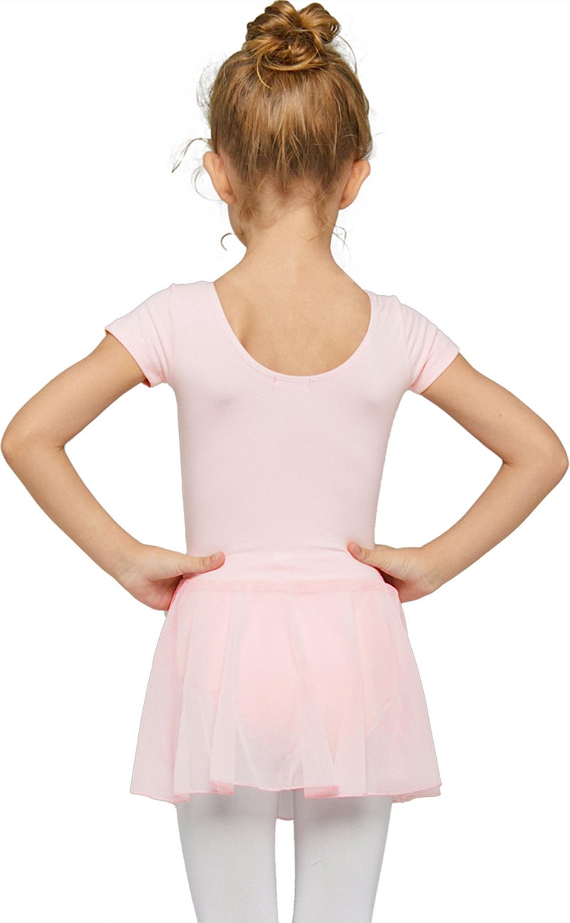MdnMd Toddler Dance Ballet Leotards for Girls Classic Short Sleeve Tutu Skirt Tights (Ballet Pink, Age 2-4 / 2t,3t) - Image 2