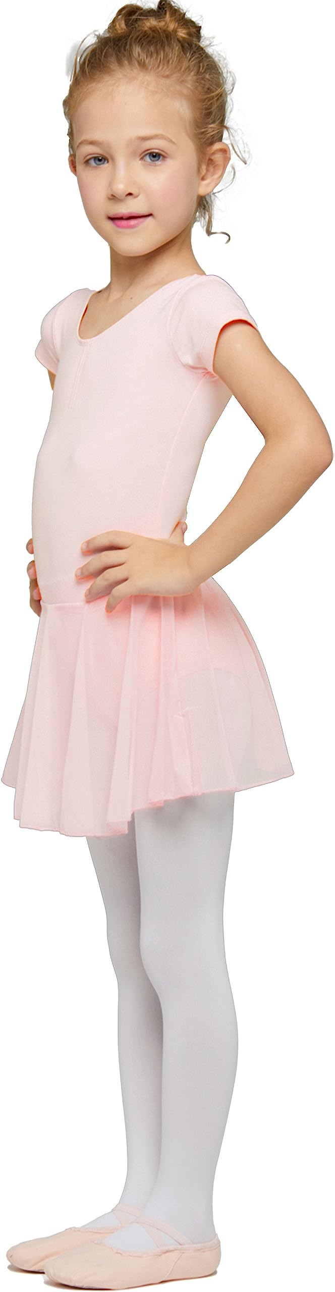 MdnMd Toddler Dance Ballet Leotards for Girls Classic Short Sleeve Tutu Skirt Tights (Ballet Pink, Age 2-4 / 2t,3t) - Image 3