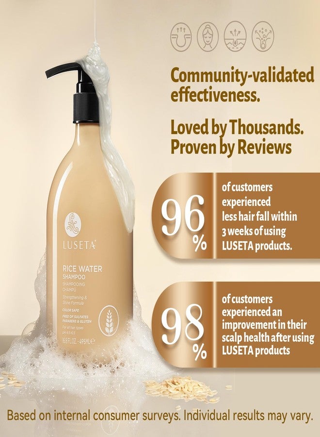LUSETA Rice Water Shampoo for Hair Growth and Strengthening, Hydrating & Nourishing Shampoo for Dry Damaged Hair, Frizz Control & Shine for All Hair Types, 16.8 fl oz - Image 2