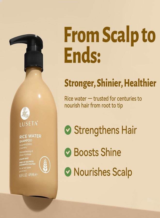 LUSETA Rice Water Shampoo for Hair Growth and Strengthening, Hydrating & Nourishing Shampoo for Dry Damaged Hair, Frizz Control & Shine for All Hair Types, 16.8 fl oz - Image 5