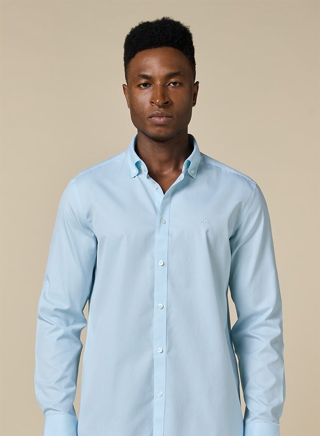 تكلف The Coastal Cool Sea Blue Non-Iron Royal Oxford Shirt - Image 3