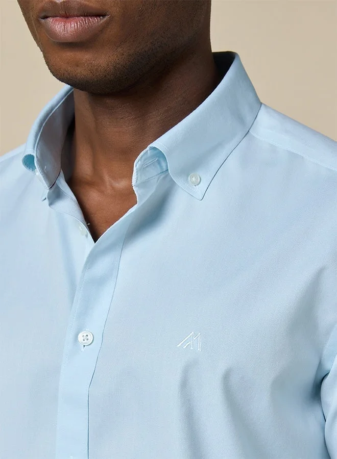 MANNERISM  The Coastal Cool Sea Blue Non-Iron Royal Oxford Shirt with Lightweight Feel for Men | Best Price UAE
