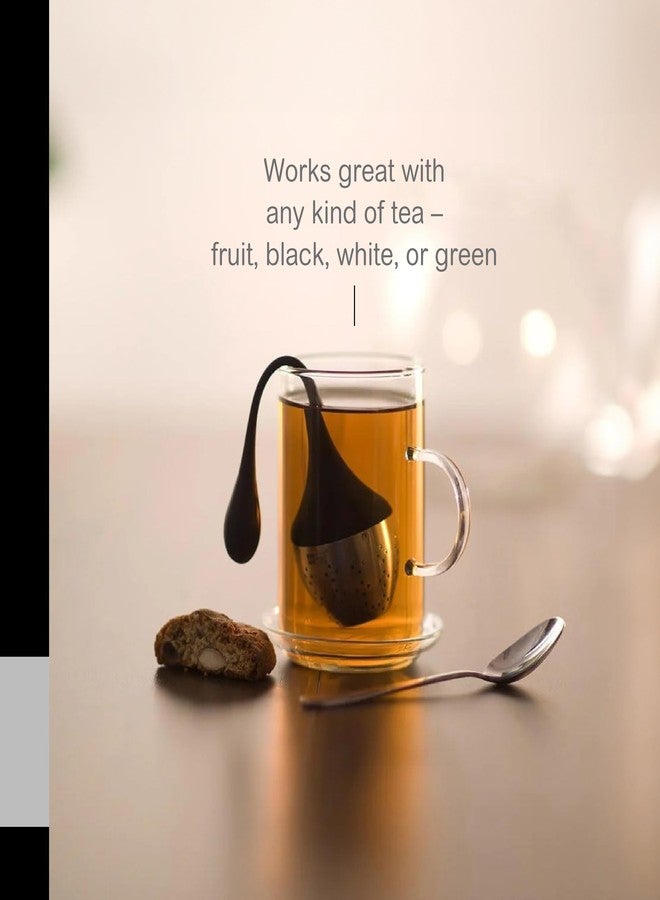 أدهوك مصفاة شاي أدهوك هانغتي سوداء - ملحق مطبخ لتصفية الشاي - مصفاة معدنية آمنة للغسل في غسالة الأطباق للفواكه وأنواع الشاي الأخرى - موزع من الفولاذ المقاوم للصدأ بذراع سيليكون - فلتر أساسي للشاي - Image 5