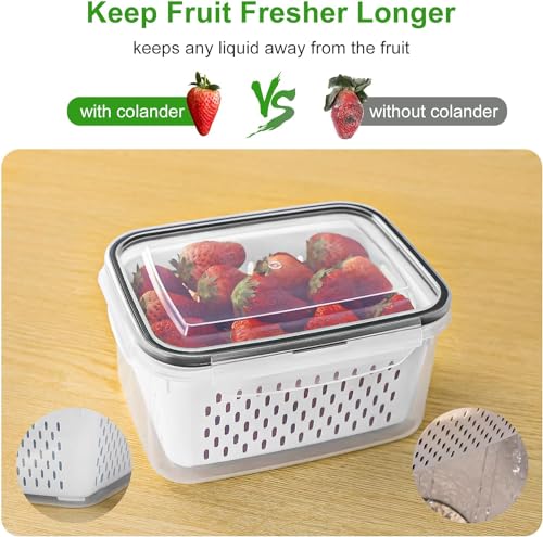 Freshmage Fruit Storage Containers for Fridge with Removable Colander, Airtight Food Storage Container, Dishwasher Safe Produce Saver for Refrigerator, Keep Berry Fruit Fresh Longer 4 pcs Small Clear - Image 3