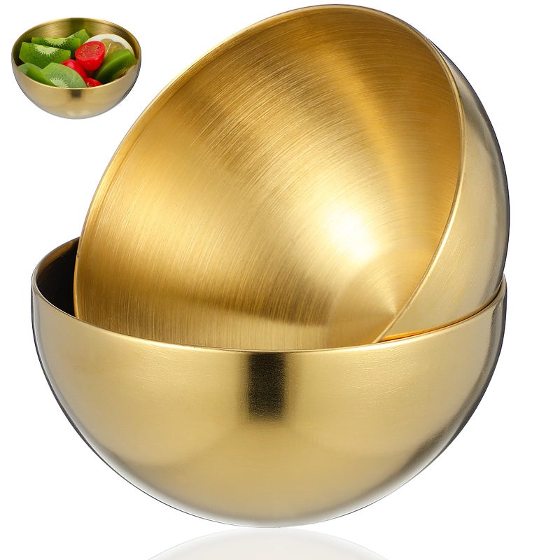 2Pcs Stainless Steel Gold Salad Bowls Fruit Rice Bowls For Home Dining Restaurants - Image 2