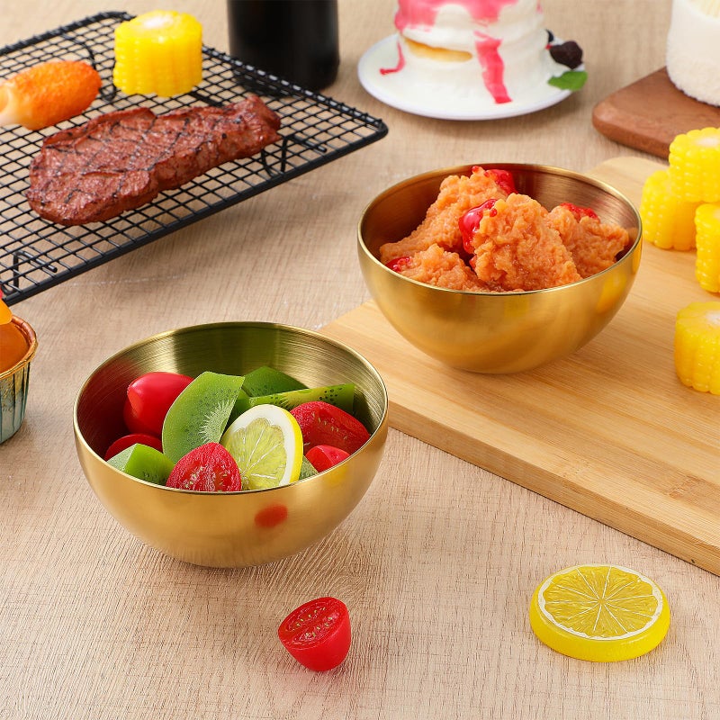 2Pcs Stainless Steel Gold Salad Bowls Fruit Rice Bowls For Home Dining Restaurants - Image 5